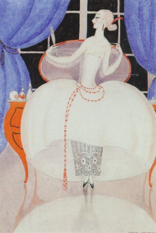 Young Woman With Balloon Card And Pearl Necklace - Gerda Wegener