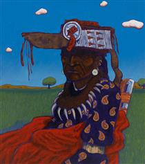Indian with Beaded Headdress - T. C. Cannon