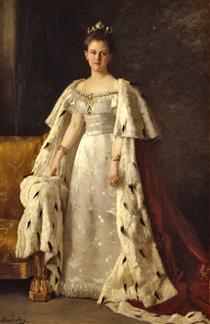 Portrait of Queen Wilhelmina in Coronation Robes - Thérèse Schwartze