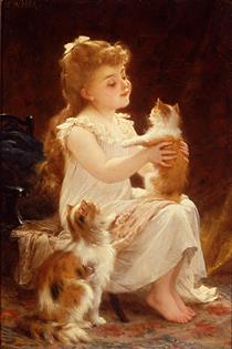 Playing with the kitten - Émile Munier