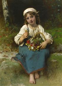 Young girl with a basket of flowers - Léon Bazile Perrault