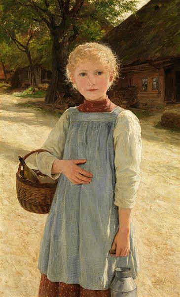 Girl with milk jug and basket - Albert Anker