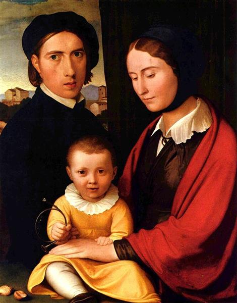Self portrait of the artist with wife and son Alfons, c.1830 - Johann Friedrich Overbeck