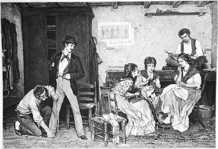 Women gossiping in a tailor's shop, 1880 - Эжен де Блаас
