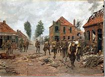 The 2nd Battalion, Green Howards at Menin Crossroads near Gheluvelt during the First Battle of Ypres - Fortunino Matania
