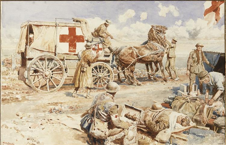 An advanced dressing station on the Western Front, 1917 - Fortunino Matania