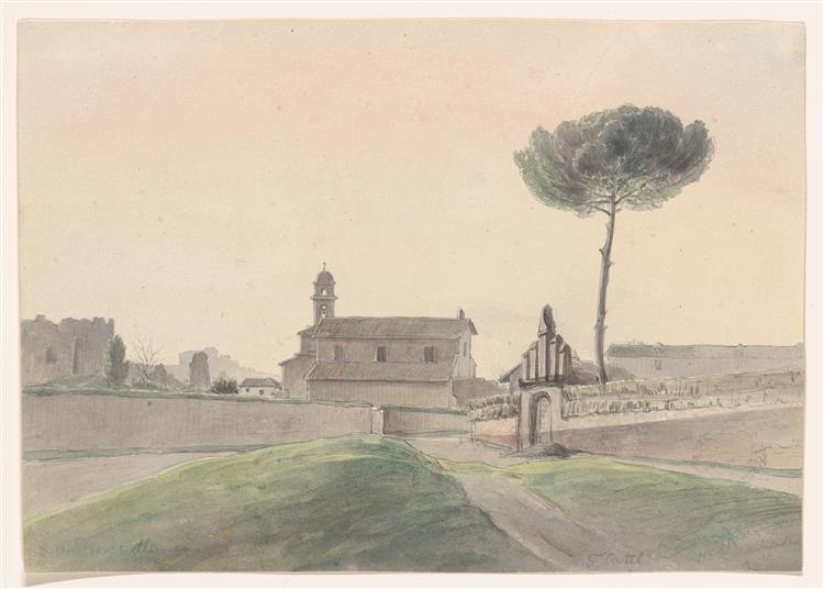View of the Church of San Pancrazio, Rome, from the South, 1834 - Франц Людвиг Катель