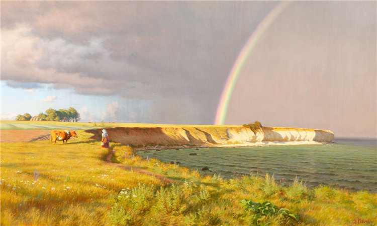 View of Møns Klint, Denmark, with rainbow - Ludvig Kabell
