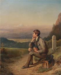 Portrait of a young boy in front of an alpine panorama - Pierre Duval Le Camus