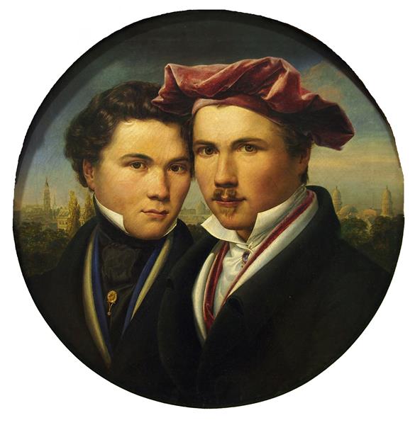 Self-portrait with brother (he is the one on the right with the hat), 1827 - August Wilhelm Julius Ahlborn