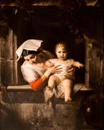 Mother and Child at a Window - Giuseppe Mazzolini