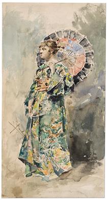 Woman with parasol - Salvador Sánchez Barbudo