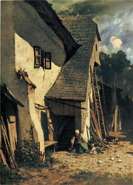 Farmhouse in Klosterneuburg with Farmwoman and Child, 1854 - August von Pettenkofen