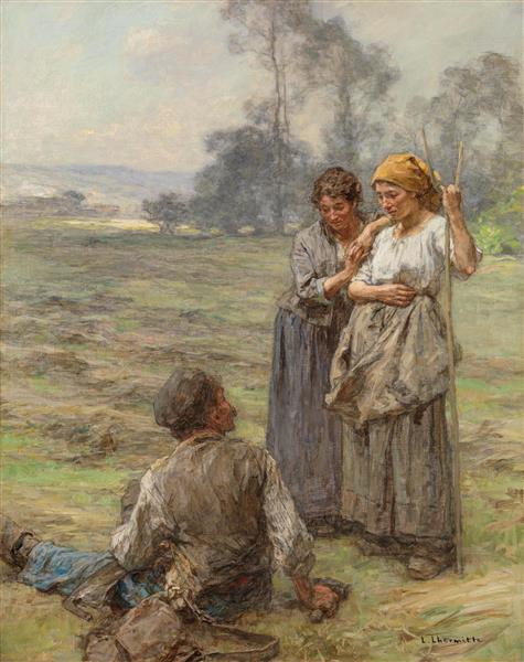 Hay, reapers and two women in the morning - Léon Augustin Lhermitte