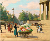 Flower vendor before the Madeline church in Paris - Victor Gilbert