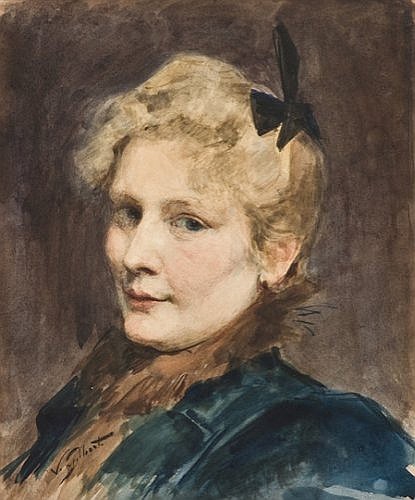 Portrait of woman in blue coat, c.1900 - Victor Gabriel Gilbert