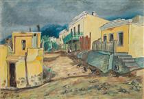 Bo Kaap Street Scene   1945, Watercolour - David Botha
