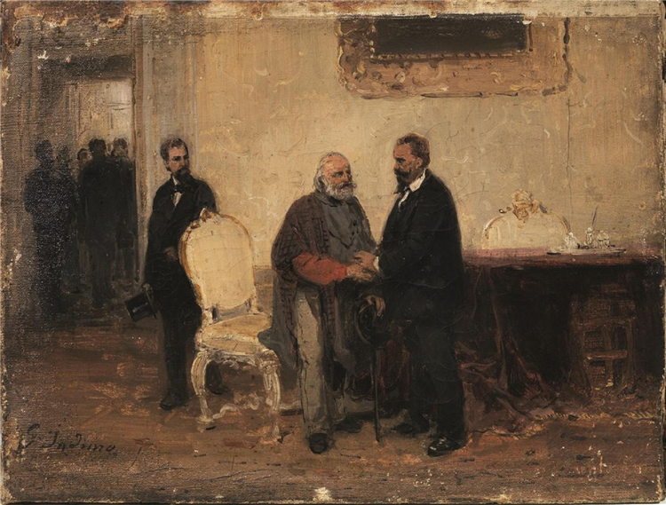 Victor Emmanuel II meets Giuseppe Garibaldi (preparatory sketch), c.1870 - Gerolamo Induno