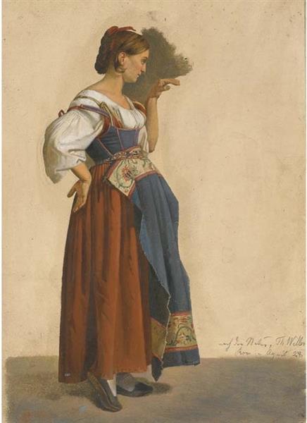An Italian woman in local costume in profile to the right (April 1828), 1828 - Theodor Leopold Weller