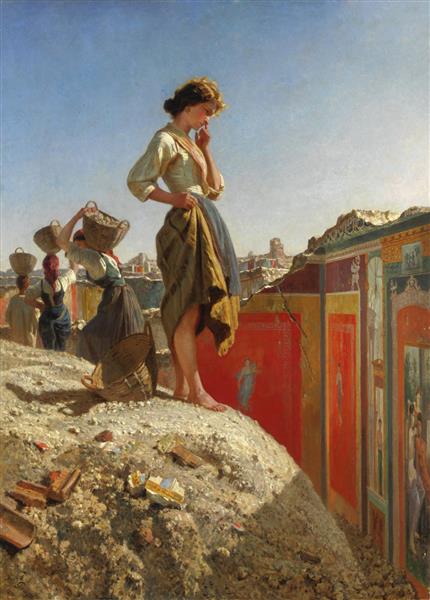 The excavations of Pompeii (Red wall version), 1870 - Filippo Palizzi