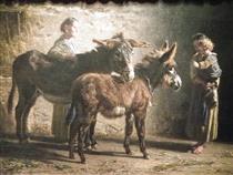Stable with two donkeys and three figures - Филиппо Палицци