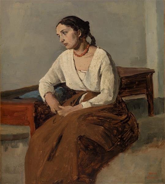 Melancholy Italian Woman (Rome), c.1825 - c.1828 - Камиль Коро