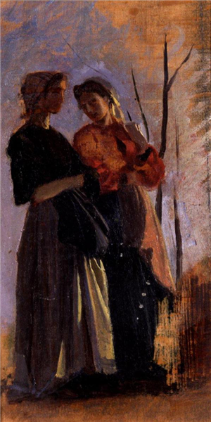 Two peasant women standing (sketch), 1880 - 1890 - Cristiano Banti