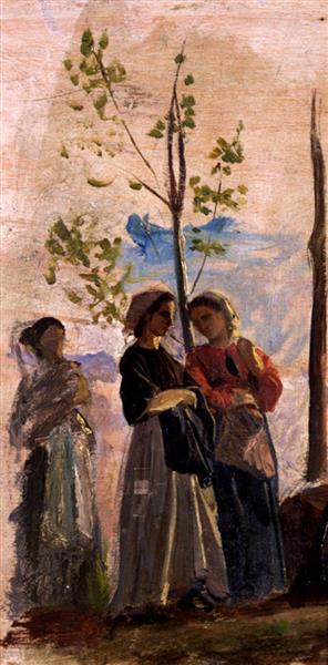 Three women standing (sketch), 1875 - 1890 - Cristiano Banti