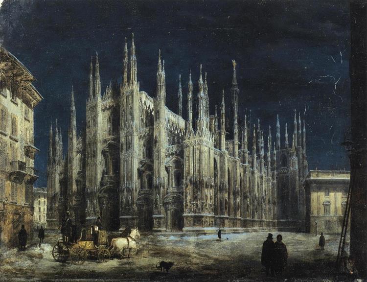 Night of Piazza del Duomo in Milan - Angelo Inganni