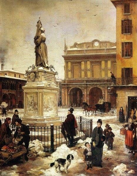 View of Piazza della Loggia with snow, 1879 - Angelo Inganni