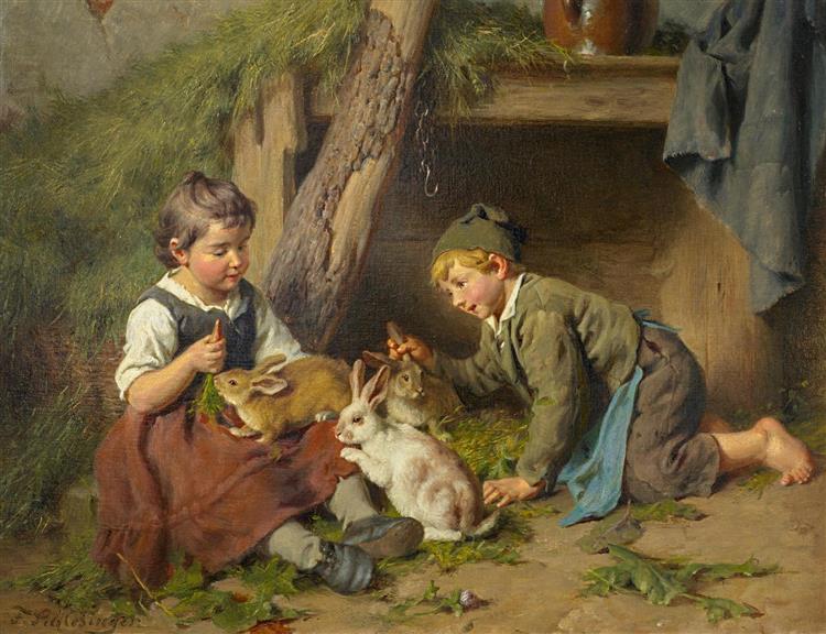 Girl and boy in the rabbit hutch - Felix Schlesinger