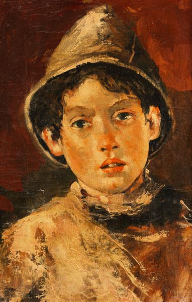 Portrait of a boy with a cap - Francesco Paolo Michetti