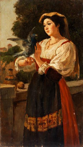Peasant woman with a pigeon - Francesco Paolo Michetti