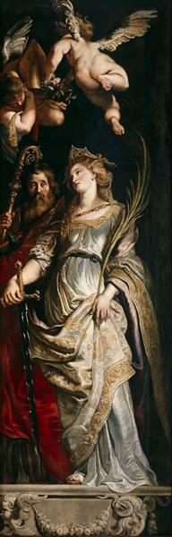 Raising of the Cross - Sts Eligius and Catherine, 1610 - Pierre Paul Rubens