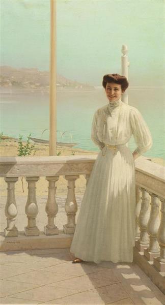 Portrait of a lady on the lake, 1909 - Витторио Маттео Коркос