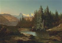 Ruin Unspunnen in front of the view of Eiger, Mönch and Jungfrau - Alexandre Calame