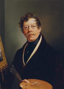Self-portrait at the easel - Friedrich Johann Gottlieb Lieder