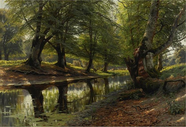 A Stream and a Deer - Peder Mørk Mønsted