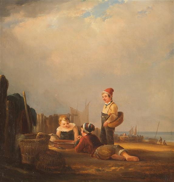 Young fishermen play with the catch, 1845 - Rudolf Jordan