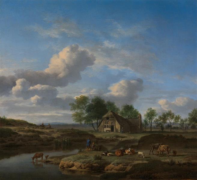 A Landscape with a Farm by a Stream - Адриан ван де Вельде
