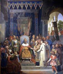 Charlemagne, surrounded by his main officers, receives Alcuin - Жан-Виктор Шнетц