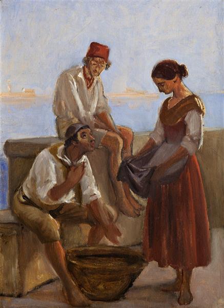 A Young Girl and Two Fishermen, c.1853 - Вильгельм Марстранд