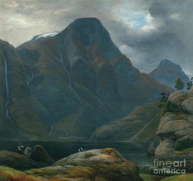 The arrive to Naeroeyfjord, 1837 - Кнут Андреессен Бааде