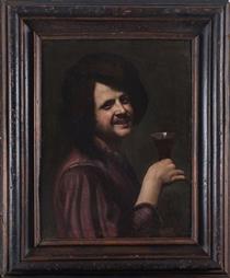 Young man with glass (Portrait of Nicola Regnier?) - Nicolas Tournier