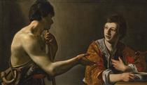 Esau selling his birthright to jacob for a pottage of lentils - Nicolas Tournier