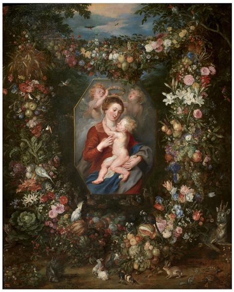 The Virgin and Child in a Painting surrounded by Fruit and Flowers, 1617 - 1620 - Pierre Paul Rubens