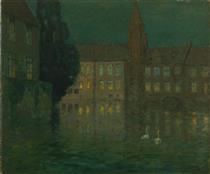 Buildings at night, Bruges - Charles Warren Eaton