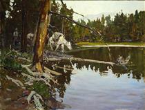 Cove in Yellowstone Park - Frank Tenney Johnson