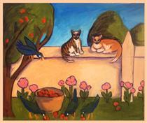 Two Cats on Garden Wall  Date Unknown - Jay Norman