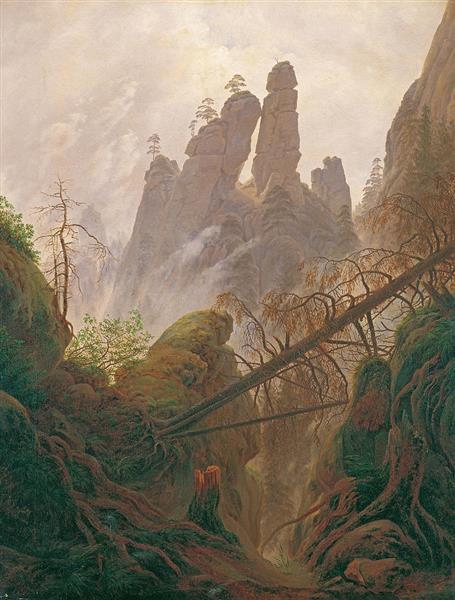 Rocky Ravine in the Elbe Sandstone Mountains, 1822 - 1823 - 弗里德里希